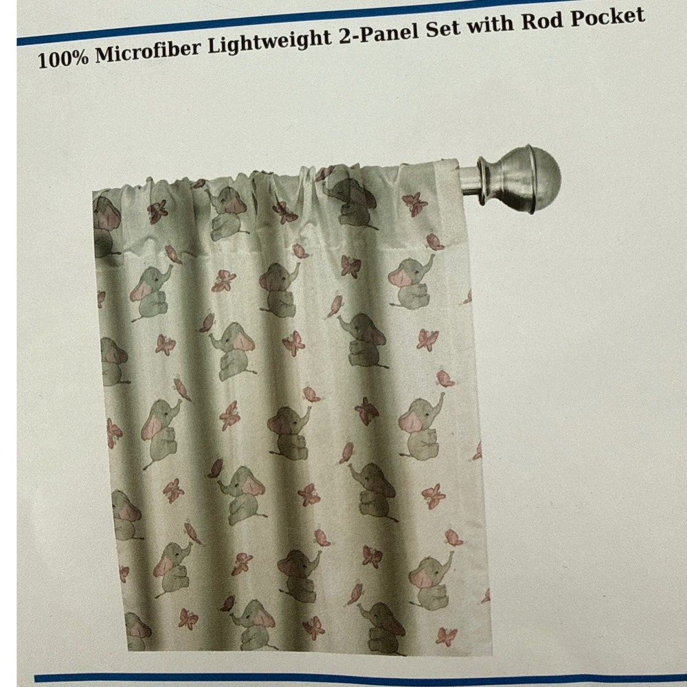 Ambesonne Elephant Nursery Curtains 2 Panel Set 56x95 Pink Butterfly Microfiber - Picture 6 of 7